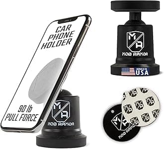 Mob Armor MobNetic Maxx - USA Assembled Magnetic Phone Holder for Car, Magnetic Car Phone Mount, 90-Degree Tilt, 360-Degree Rotation, Aluminum Metal, Compatible with iPhone & Android - Black