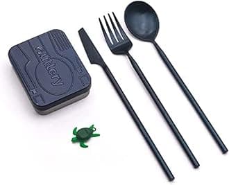 Outlery Reusable Travel Utensil with Case - Portable Silverware Camping Cutlery Set with Collapsible Fork, Knife, and Spoon for Camp and Travel
