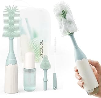 Momcozy Bottle Brush Kit, Innovative Push-Press Design for Better Cleaning - Baby Bottle Cleaner Brush for Baby Bottle, Breast Pumps, , and More - Can Generate Foam for Better Cleaning, Green