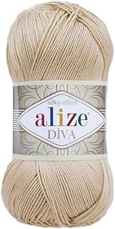 Alize Diva Silk Effect 100% Microfiber Acrylic Yarn 1 Ball/Skein 100gr 383yds Color (368 - Camel)
