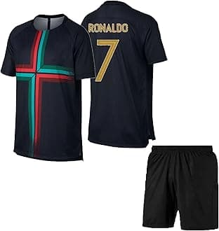 Ronaldo 7 Football Jersey with Black Shorts(Kid's, Boy's& Men)