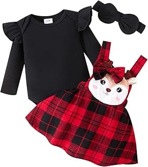 Christmas Baby Girl Outfit Newborn Cute Elk Fly Sleeve Romper Overall Dress Infant Girls Fall Winter Skirt Set