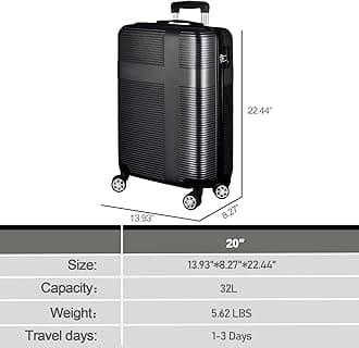 Wqzlyg 20 Inch Carry on Luggage 22x14x9 Airline Approved, Hard Shell Suitcase with Spinner Wheels, Lightweight Rolling Luggage for Travel,Black
