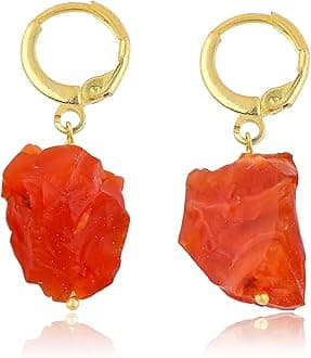 Raw Gemstone Hoop Earrings – Natural Crystal Stone Dangle Earrings for Women – Hypoallergenic Gold Plated Small Hoops – Handmade Lightweight Statement Jewelry