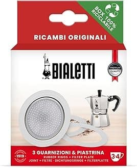 Bialetti Ricambi, Includes 3 Gaskets and 1 Plate, Compatible with Moka Express, Fiammetta, Break, Happy, DAMA, Moka Melody, Alpina, Moka Timer and Rainbow (3/4 Cups), 0800033