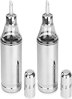 STEEPLE® Steel Oil Dispenser 1 litre | Oil Container | Oil Bottle | Storage Organizer | Pot | Cooking Oil Dispenser For Kitchen Set & Resturant 1000ml Pack Of 2