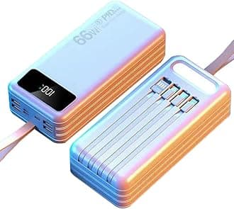 Portable Charger Power Bank, 100000mAh Fast Charging External Battery Pack with Built in USB-C(22.5W) and iOS(20W) Output Cable, Powerbank for Camping Travel(Size:80000Mah,Color:White)