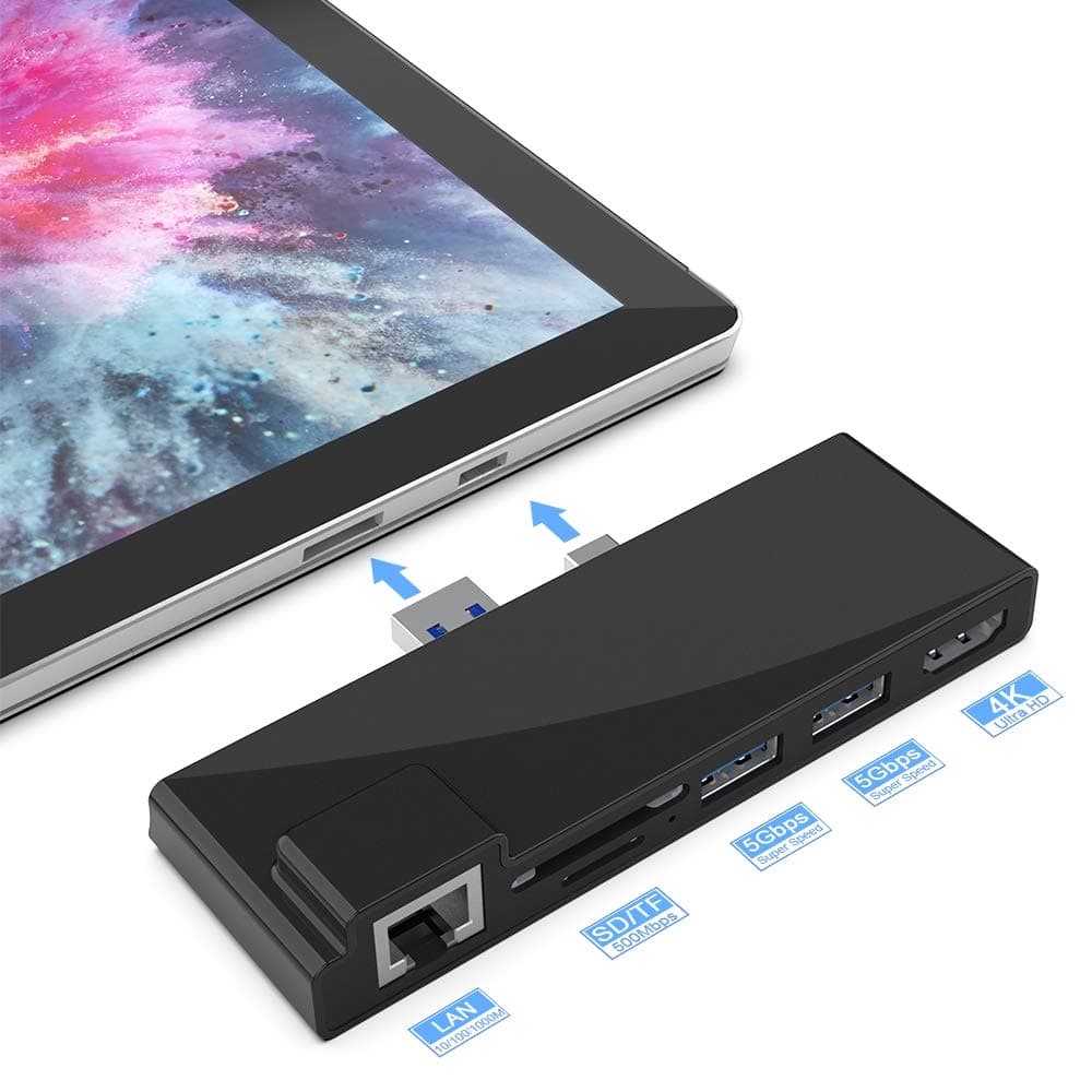 【Upgraded version】Surkit Surface Pro 4/5/6 USB Hub with 1000M Ethernet Port, 4K HDMI, 2 x USB 3.0 Ports, SD/Micro SD Card Reader,LAN Adapter for the 5th/6th-gen Surface Pro 2017/2018