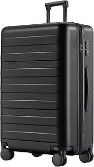 NINETYGO Large Checked Luggage 28 Inch, Checking In Luggage with Smooth Spinner Wheels, Lightweight, Hard Shell PC Suitcase, Lightweight Travel Luggage, TSA Approved (Black, Rhine Basic)