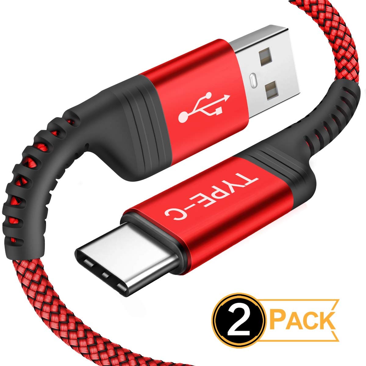 USB Type C Cable, [2Pack/6.6ft] USB A to USB C Fast Charging Nylon Braided Charger Cord Compatible Samsung Galaxy S9 S8 Plus Note 9 8,LG V30 V20 thinq G7 G6,Pixel XL,Moto Z,Nintendo Switch (Red)