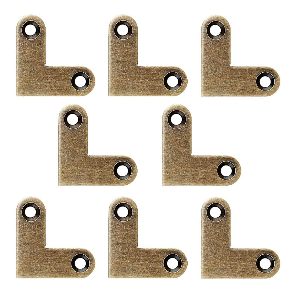 8Pcs Antique L Shape Brass Flat Corner Bracket Joint Flat Corner Brace Plate Support Drawer Fixed Corner Code (Antique Bronze)