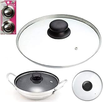 14cm Tempered Glass Lid & PK2 Knobs - Replacement for Wok, Stir Fry Pan, Stock Pots, Casserole, Saucepan (Clear)