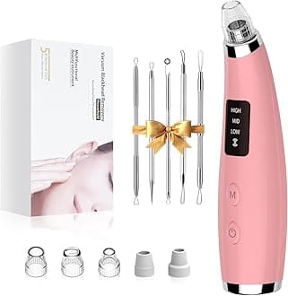 Facial Pore Blackhead Remover Vacuum - Face Cleaner and Blackhead Extractor with 3 Adjustable Suction Levels, 5 Probes, USB Charging Interface - Pore Vacuum Kit for Women&Men (Pink)