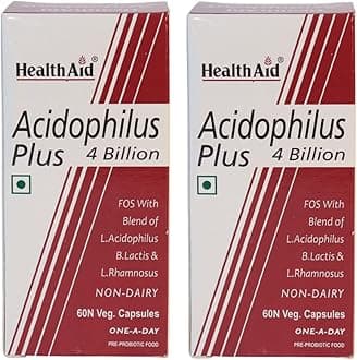 HealthAid Acidophilus Plus 4 Billion CFU - Pack of 2 (120 Veg Capsules) | Probiotic Gut Health Supplement | Digestive & Immune Support