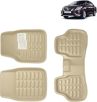 KINGSWAY Accessories Premium 3D Car Floor Mats Only Compatible with Nissan Sunny Year 2014 to 2020 All Model, Set of 3, 100% Waterproof Tray Shape PVC 3D Car Foot Mats Anti-Slip Car Mat, Beige