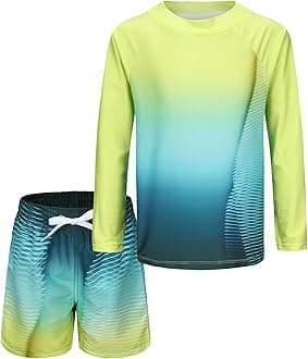 Boys Swimming Costume Two Piece Swimsuit Set with Swimming Trunks Kids Long Sleeve Bathing Suit Swimwear