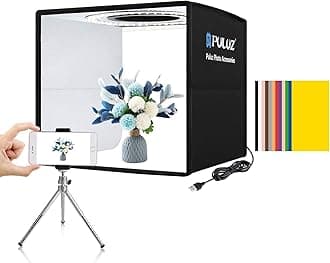 PULUZ Light Box Photography, 12"x12" Professional Dimmable Shooting Tent Kit with CRI >95 White Lighting 112 LEDs Lights + 6 Photo Backdrops for Product Display (25 * 25cm/10 * 10inch)