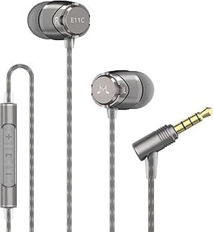 - E11C Wired Earbuds with Microphone HiFi Stereo Earphones Noise Isolating in Ear Headphones Powerful Bass Tangle Free Cord Gunmetal