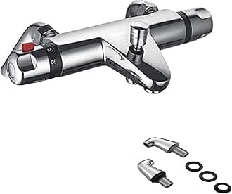 Chrome Modern Thermostaic 38 ° Bar Mixer Anti Scald Exposed Bottom Outlet Tap for 1/2" Shower Hose Brass