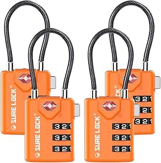 SURE LOCK TSA Compatible Travel Luggage Locks, Inspection Indicator, Easy Read Dials TSA Approved with Zinc Alloy, Orange 4 Pack, 4pack, Earnest