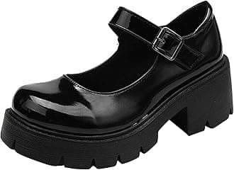 Women's Platform Mary Janes Chunky Heel Ankle Strap Uniform Dress Shoes Heeled Gothic Lolita Oxfords