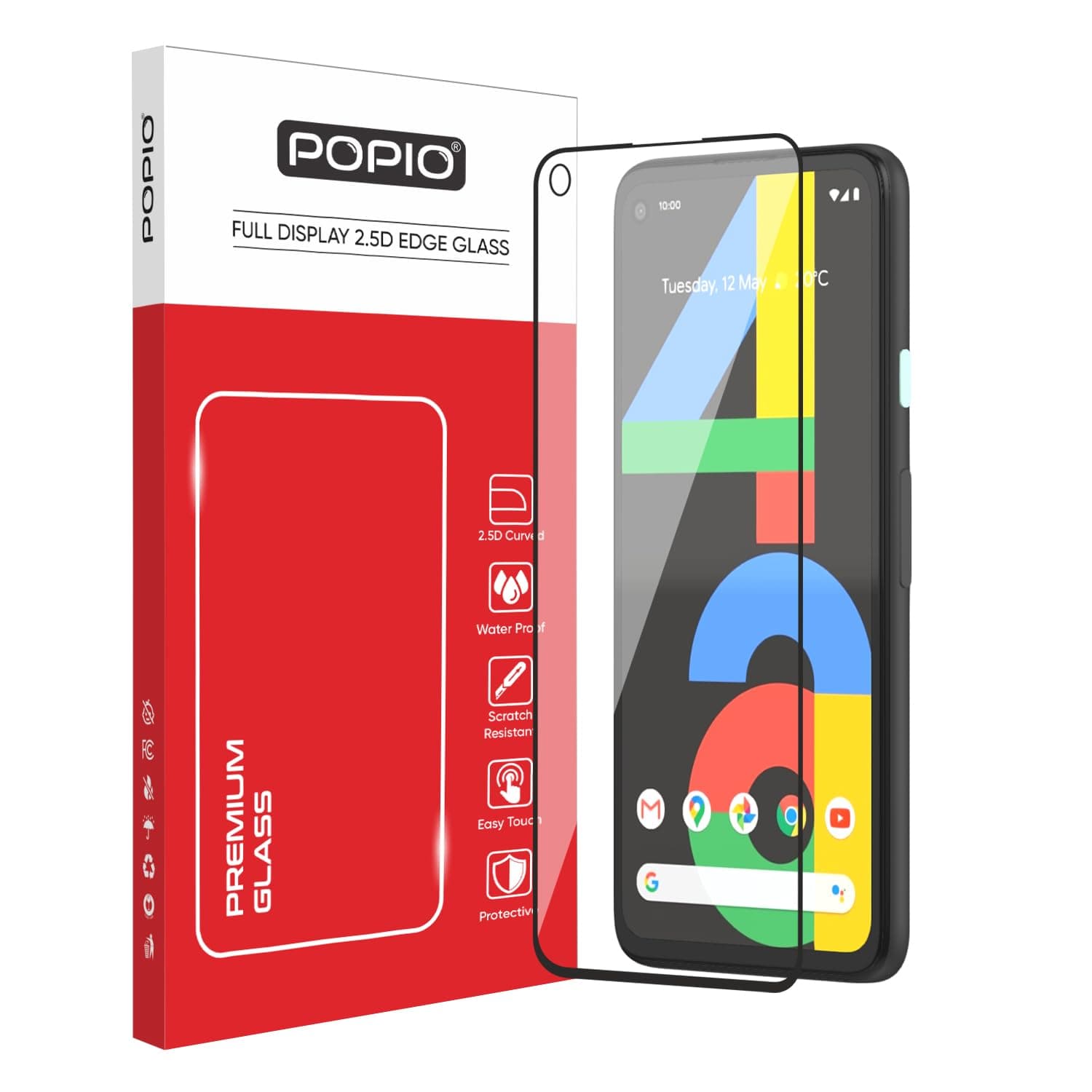 POPIO Tempered Glass Screen Protector Compatible For Google Pixel 4A 4G (Black) With Edge-To-Edge Protector Coverage And Easy Installation Kit