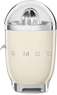 Smeg CJF01CRUK, 50's Retro Style Aesthetic Citrus Juicer with Juicing Bowl and Lid, Anti-Drip Stainless Steel Spout, Die-Cast Aluminium Body , Cream, 1 Year Warranty