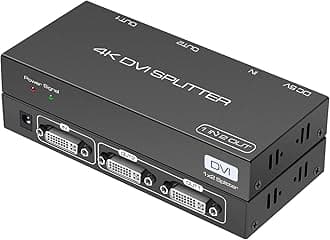 DVI Splitter 1 in 2 Out 2 Port DVI Dual Monitors Distribution Duplicator Video Splitter (EDID Management) Support Resolution up to 4K2K/30HZ for PC Laptop DVR Projector HDTV