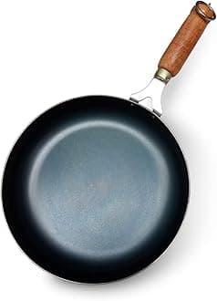Pre-Seasoned Cast Iron Frying Pan - 24cm Dia, 1.5L Capacity - Induction & Gas Compatible Fry Pan Kadai with Wooden Handle - Heavy Base for Cooking - Ideal Cast Iron Pan for Frying & Searing