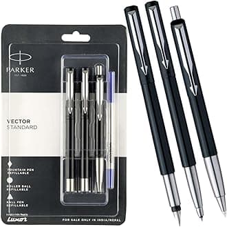 Vector Standard Fountain Pen, Roller Ball Pen Black