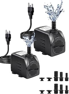 Fountain Pump, 400GPH Submersible Water Pump Outdoor, Ultra Quiet Water Fountain Pump With 6.5FT High Lift, 3 Nozzles for Fish Tank, Aquarium, Pond Waterfall, Hydroponics, 2 Pack