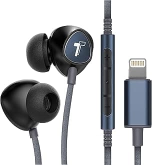 Thore iPhone Earphones (Apple MFi Certified) V110 in Ear Braided Wired Lightning Earbuds (Sweat/Water Resistant) Headphones with Mic/Volume Remote for iPhone 14/13/12/11/Pro Max- Blue