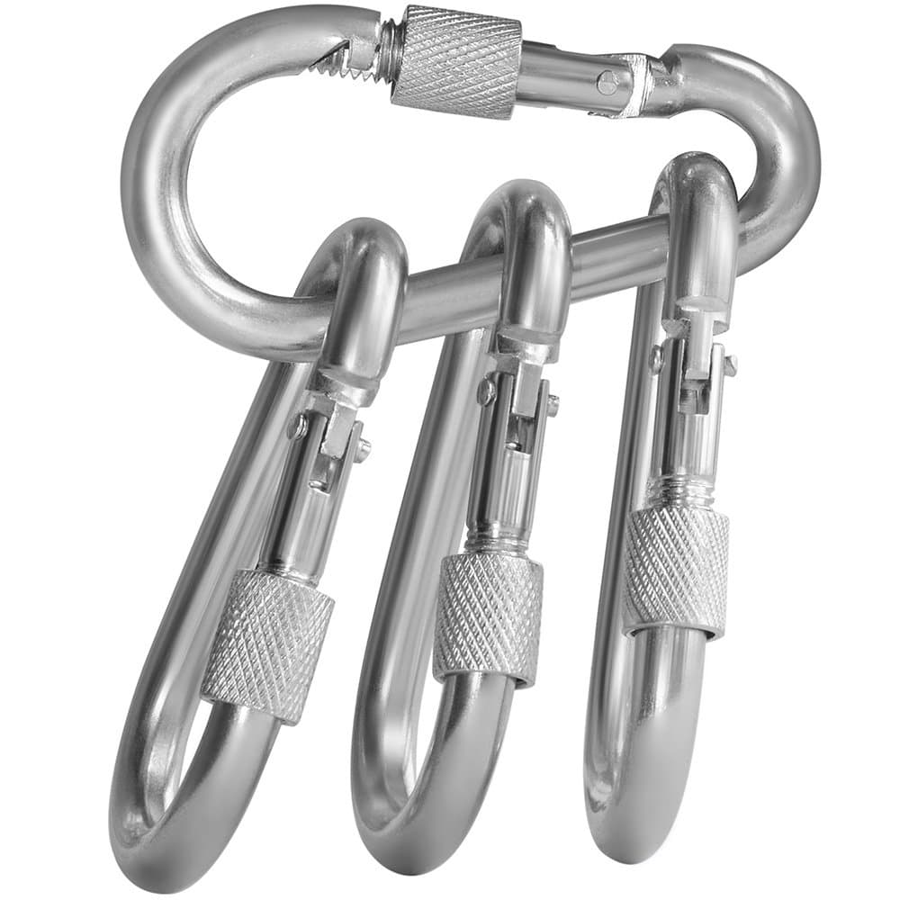 BEWISHOME 4 Pack Carabiner Hooks Hammock Locking Solid Metal D Clips with Heavy Duty 500LBS Screw Gate Hammock Locking,Quick Link for Outdoor Camping Hiking Traveling Backpacking Black & Silver HDK02