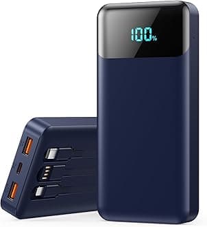 Portable Charger 40800mAh Power Bank with 3 Built-in Cable,PD 25W USB C in&Out Power Bank Fast Phone Charging,QC4.0 5 Output Travel Camping Essential Battery Pack for iPhone 17/16,Samsung Android-Navy
