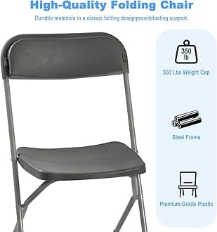 susici 30 Pack Plastic Folding Chairs, Portable Party Chairs, Stackable Commercial Seats with Steel Frame for Home Office Wedding Party Indoor Outdoor Events Chairs, 350lbs Capacity,Gray
