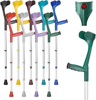 Classic Open Cuff Ergonomic Grip Elbow Crutch – Green – Single | Lightweight Height Adjustable Economy Comfort Coloured Forearm Crutch for Adults Men & Women Mobility and Walking Aid