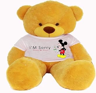 Hug'n'Feel® Soft Toys Big Teddy Bear Wearing I'm Sorry T-Shirt 4 feet Yellow_T Shirt_ I'm Sorry Plush & Stuffed Toys