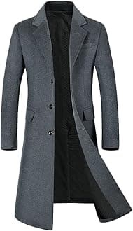 YOUTHUP Mens Winter Coat Slim Fit Wool Overcoat Knee-Length Elegant Trench Coat Business Peacoat
