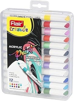 FLAIR Creative Series Acrylic Paint Pen Set | Non-Toxic & Provides Excellent Coverage | Ideal For Mandala Art, Doodling, Drawing, Sketching, Colouring & Shading | 12 Shades Pack