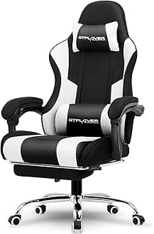 GTPLAYER Gaming Chair, Computer Chair with Footrest and Lumbar Support, Height Adjustable Game Chair with 360°-Swivel Seat and Headrest and for Office or Gaming (Fabric, Black & Light Gray)