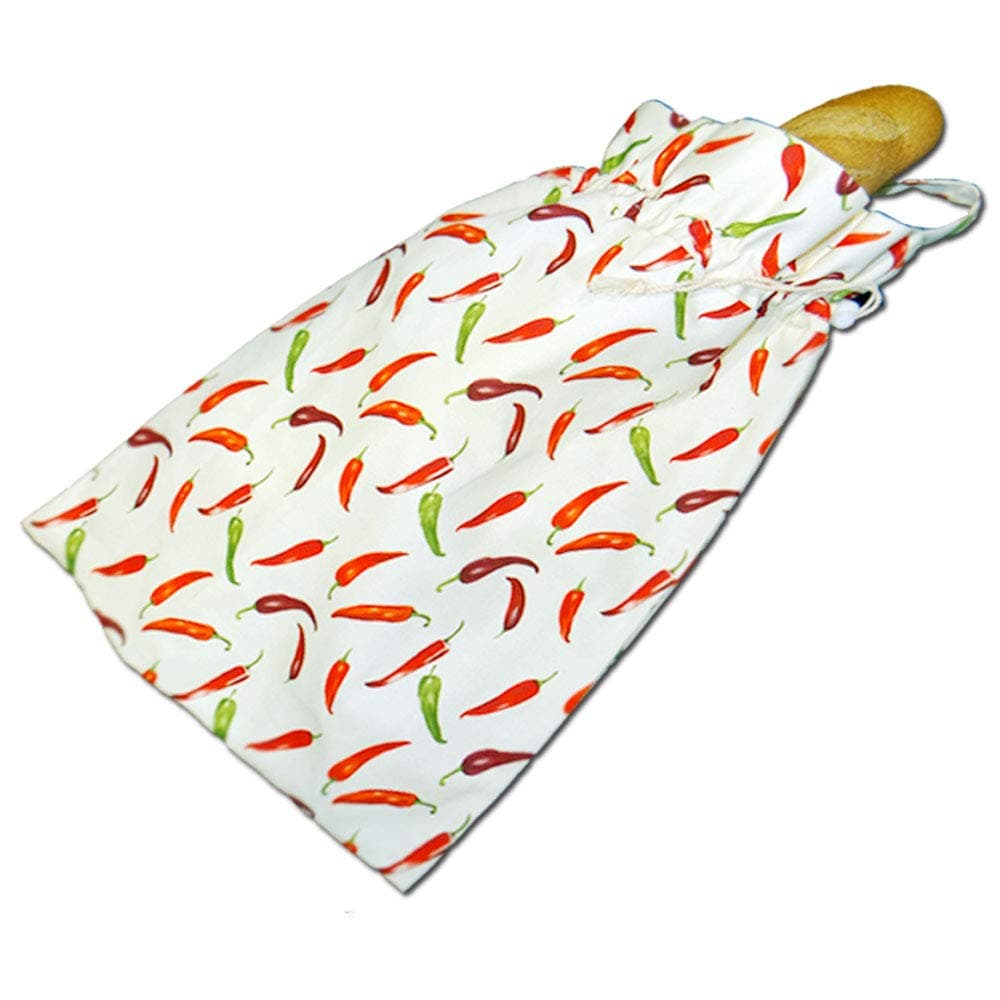 SACASAC ® Bread Bag Long Conservation- Pattern peppers - 2 thicknesses including 1 micro-breathable. 42 X 5 X 35 cm. French made