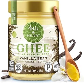 4th & Heart Vanilla Bean Grass-Fed Ghee, Clarified Butter, 1:1 Butter Substitute, Pasture-Raised, Lactose & Casein Free, 9 oz