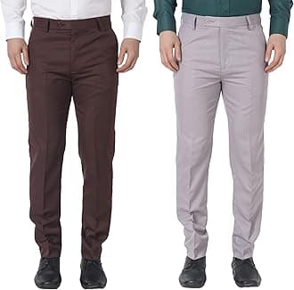 MALENO Men Formal Trouser Regular Fit Solid | Soft and Breathable Pant Combo (Pack of 2)