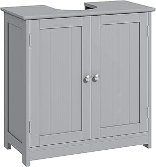 kleankin 23.5" Pedestal Sink Storage Cabinet, Freestanding Bathroom Under Sink Cabinet with U-Shape Cut-Out and Adjustable Shelf, Gray