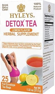 Hyleys Detox Tea for Cleanse - Black Tea with Lemon, Ginger, Honey Flavor - Supports Digestion & Bloating Relief - 25 Tea Bags (1 Pack)