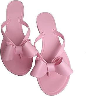 Mtzyoa Women Flip-Flops Flat Sandals Jelly Bow Beach Flat Rivets Rain Cute Dressy Summer Sandals