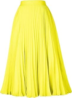 GRACE KARIN Women High Elastic Waist Pleated Chiffon Skirt Midi Swing A-line Skirts