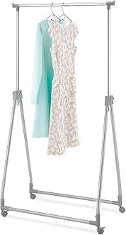 Whitmor Foldable Garment Rack - Rolling Clothes Rack - Adjustable Height - Silver
