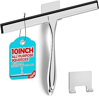 10-Inch All-Purpose Shower Squeegee for Shower Doors, Tile Shower Walls, Bathroom, Window, Glass and Car Windshield, Mirrors and Kitchen-Stainless Steel, Silver