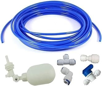 Lemoy 1/4 inch Tube Float Valve Kit for RO Water Reverse Osmosis System water filter Push in to Connect Pipe Hose Tube Fittings CCK tube（ball valve +L+15 feet pipe） (blue)
